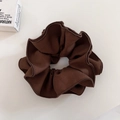 Macro detail of high-quality brown ruched fabric scrunchie with fine ribbed texture - Dark Coffee