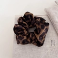 Close-up of leopard print velvet hair scrunchie with soft fabric texture and elegant pattern - 6# Dark Leopard Print Scrunchie