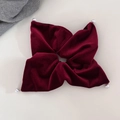 Macro shot of deep red velvet scrunchie featuring elegant faux pearl accents on corners - 3# Wine Red