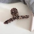 Close-up of leopard pattern hair claw with Barrette La France text and metal spring - 7# Cross Style