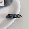 Detailed close-up of marble pattern acetate hair clip with golden France Handmade mark - Blue Pattern (6#)