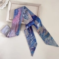 Abstract oil painting style narrow silk scarf with elegant pink and blue patterns - Pink Blue Abstract Print (1#)