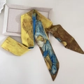 Detailed view of Van Gogh art print silk scarf twilly with vivid oil painting colors - Noon Rest Landscape Print (3#)