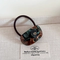Coletero vintage de acetato jaspeado verde y marrón con goma elástica negra - Cuerda para el Cabello