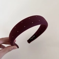Close-up of wine red polka dot velvet headband showing the soft texture and details - 4# Dark Red