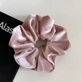 Close-up of soft pink velvet scrunchie showing rich folded texture and plush baby velvet - Large / Pink
