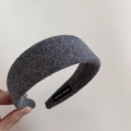 Elegant wide charcoal grey wool headband with soft felt texture and handmade tag - 2# Deep Grey