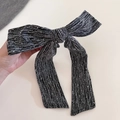 Sparkling black bow hair clip with silver glitter and long ribbons in French vintage style - 2# Gray Striped Style