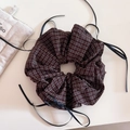 Chouchou à carreaux marron café orné d'un élégant long ruban noir en forme de nœud - 2# Carreaux Café