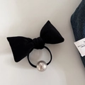 Coletero elegante de terciopelo negro con perla plateada para coleta estilo vintage - Negro