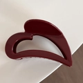 Deep wine red heart-shaped PC shark clip with a glossy finish for French style hair styling - Red