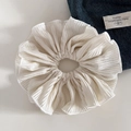 Elegant white pleated oversized hair scrunchie with soft fabric texture on a white surface - White