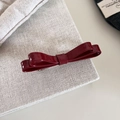 Elegante fermaglio per capelli bordeaux in pelle verniciata con doppio fiocco lucido - Rosso