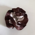 Brown and beige satin pleated scrunchie with a glossy silk-like finish and double layers - 1# Pearl White Shell