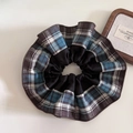 Retro großes Karo-Haargummi für Damen mit elegantem dunkelblauem und schwarzem Patchwork - 1# Blau Karomuster