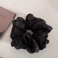 Coletero elegante de seersucker negro con puntos plateados brillantes para peinado chic - Negro