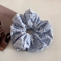 Scrunchie a quadretti blu e bianchi con pizzo per acconciature eleganti - 1# Blu