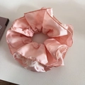 Pink satin scrunchie with white lace trim for an elegant French vintage hairstyle - Pink