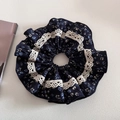 Elastico per capelli floreale blu navy con pizzo bianco in stile francese retro - 1# Blu Marino Floreale