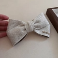 Fermaglio per capelli a fiocco in flanella grigio avena con etichetta dorata - 2# Albicocca