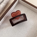 Elegante pinza per capelli quadrata in acetato tartarugato con cuore rosso per acconciature - Cuore Caffè Rosso