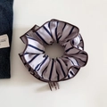 Retro striped scrunchie in dusty purple with navy blue accents and brown piping - Striped - Double Layer Narrow Scrunchie