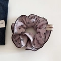 Vintage lavender floral scrunchie with rose patterns and dark brown hem for hair - Grey Khaki Floral - Double Layer Narrow Scrunchie