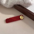 Retro red tweed hair clip with gold metal button detail for autumn and winter style - Rectangular BB Clip (FJ-645)