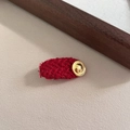 Detailed view of red tweed oval hair clip with vintage golden button and woven texture - Oval Small Duckbill Clip (FJ-645)