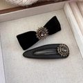Ensemble de barrettes à nœud en velours noir avec cristaux vintage et strass brillants - Noir