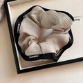 Elegant champagne pleated scrunchie with black Change letter ribbon trim for women - Grey Green
