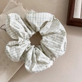 Chouchou à carreaux vert menthe avec bordure en dentelle et nœud doux pour queues de cheval - Style À Carreaux Vert