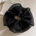 Elegante coletero grande de organza negra con lunares blancos para peinados de estilo francés - Negro