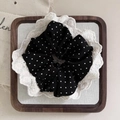 Chouchou rétro français noir à pois blancs avec bordure en dentelle brodée élégante - Pois Noirs