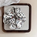 Retro Chinese style scrunchie with black ink calligraphy and red seal on white silk fabric - Ink Butterfly Chinese Style Scrunchie