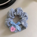 Elastico per capelli in maglia blu con orsetti, fiocco e bottone a cuore rosa carino - Stile Orso Grigio (2# Gray Bear) / Grigio
