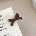 Elegant dark brown velvet bow hair clip with vintage style for autumn and winter outfits - Mini Bowknot Necklace / Brown