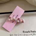 Pince à cheveux rose avec strass et perles d'étoiles, barrette élégante pour femme chic - Rose