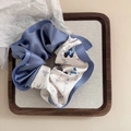 Detail of vintage Chinese style scrunchie with lavender satin and butterfly calligraphy print - Blue Butterfly Satin Spliced Scrunchie