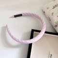 Close-up of light pink twill headband showing the black handmade fabric label detail - Pink Twill