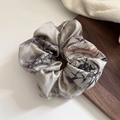 Detail of silk satin scrunchie with ink wash bamboo pattern on dark wood tray - 4# Silver Gray Scrunchie