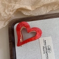Elegant red heart acetic acid hair claw with marble texture and golden metal spring - 9# Red
