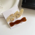 Set di due fermagli per capelli vintage in acetato ondulato beige marmo e marrone - Marrone