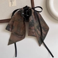 Classic Chinese ink landscape bow hair claw with elegant silk ribbon and hair jewelry - Pine Pattern (1# Pine)