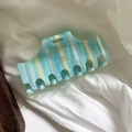 Detail of blue and white striped acetate hair claw clip with gold handmade lettering - 5# Light Blue Striped