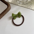 Elegant green acetate bow hair tie with gold lettering and high elastic rubber band - Fresh Green