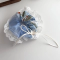 Elegante elastico per capelli in tulle azzurro a fiori con pizzo e fiocco bianco - 1# Blu