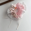 Elastico per capelli a fiori in mesh con pizzo bianco e fiocco in nastro sottile - Rosa