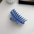 Detailed close-up of blue marble pattern butterfly hair claw with metal spring - Ink Blue
