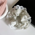 French style floral lace scrunchie in cream white with delicate petal pattern details - Green